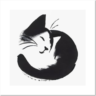 Cat sumi e art, japanese aesthetic Posters and Art